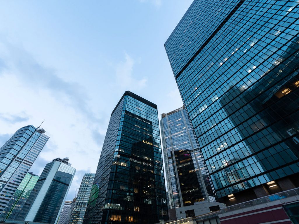 Corporate office buildings representing affiliated companies and related business entities in commercial litigation